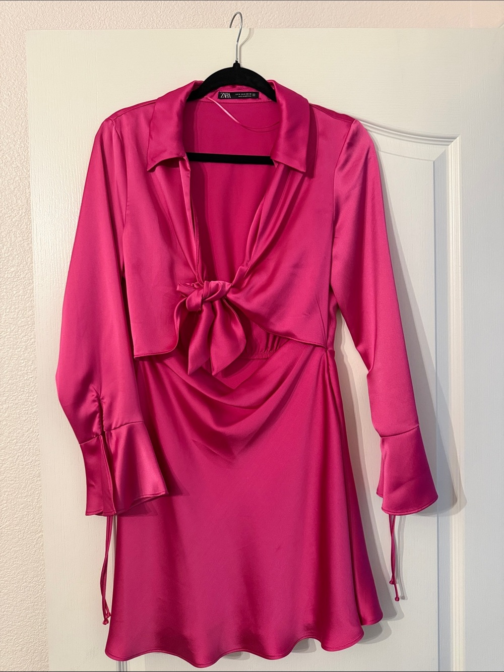 Zara Hot Pink Satin Tie-Front Mini Dress